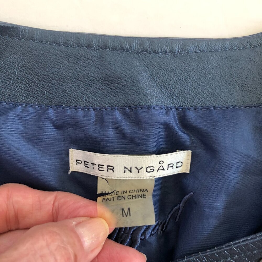 Peter Nygard Blue Studded Leather Knit Zip Stretch Blazer Jacket Size M Gorpcore - Picture 2 of 11